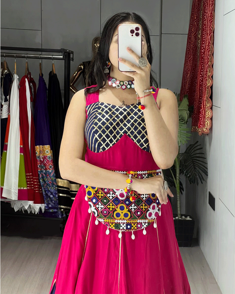 Traditional Pink Navy Blue Multi Color Navratri Lehenga Choli