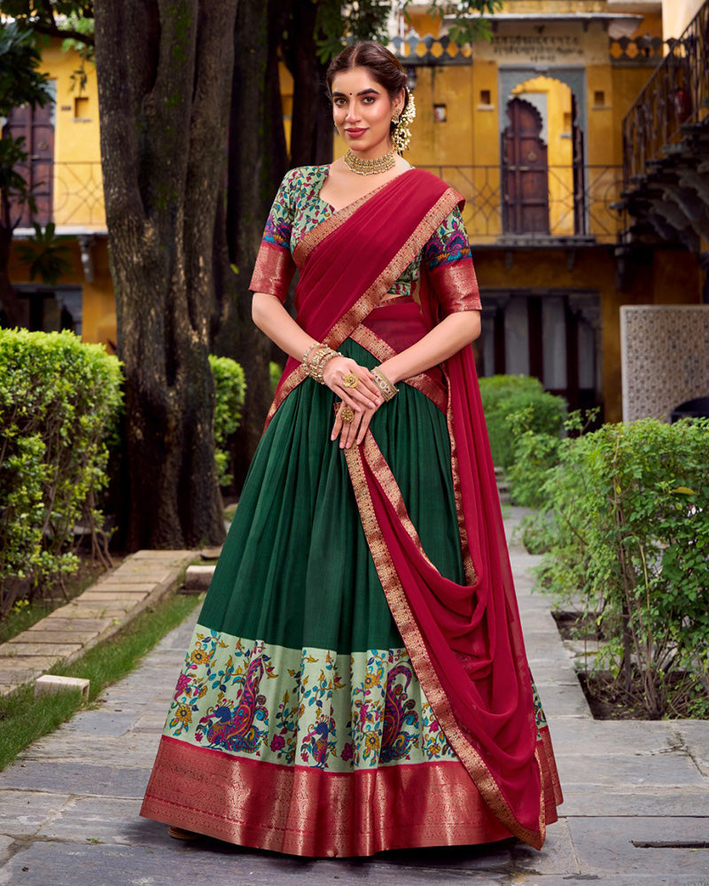 Green Color Aastha Silk Printed Half Saree