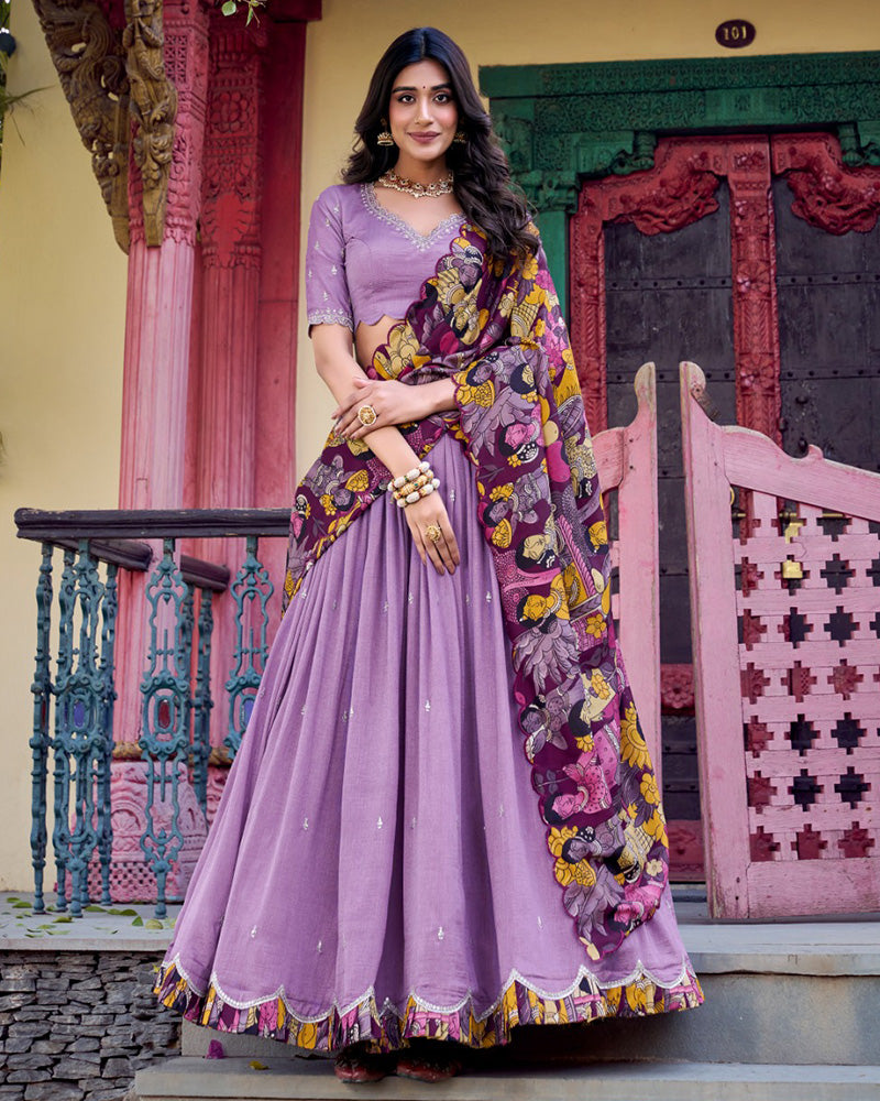 Designer Lavender Color Vichitra Silk Embroidered Lehenga Choli