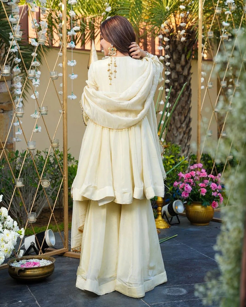 Off White Color Viscose Cosmos Plazzo Suit