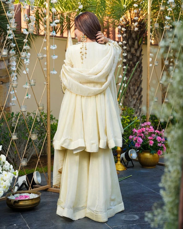 Off White Color Viscose Cosmos Plazzo Suit