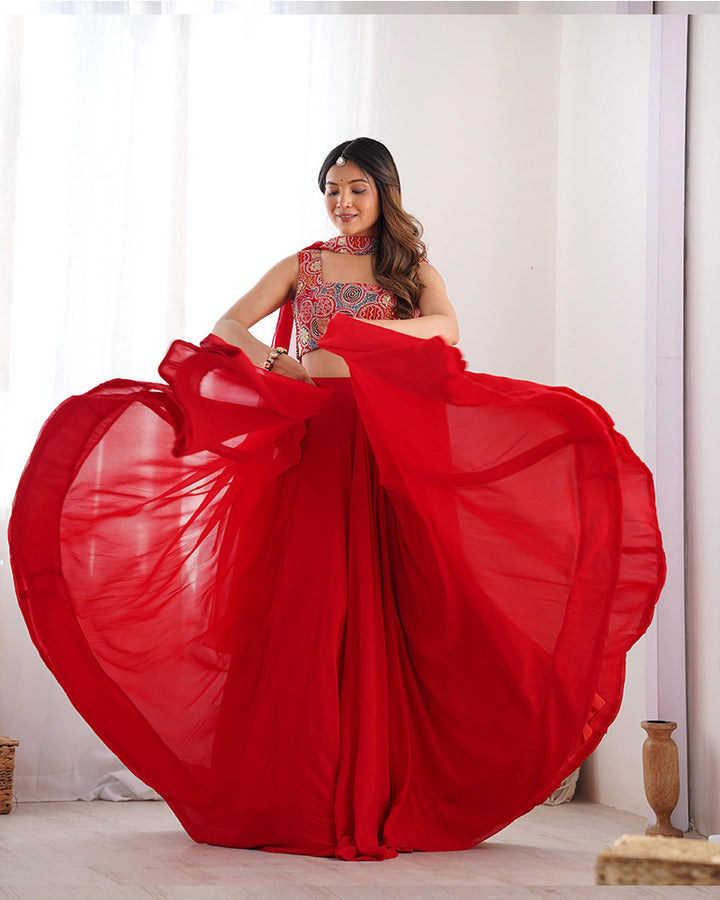 Attractive Red Color Pure Soft Georgette Embroidered Lehenga Choli