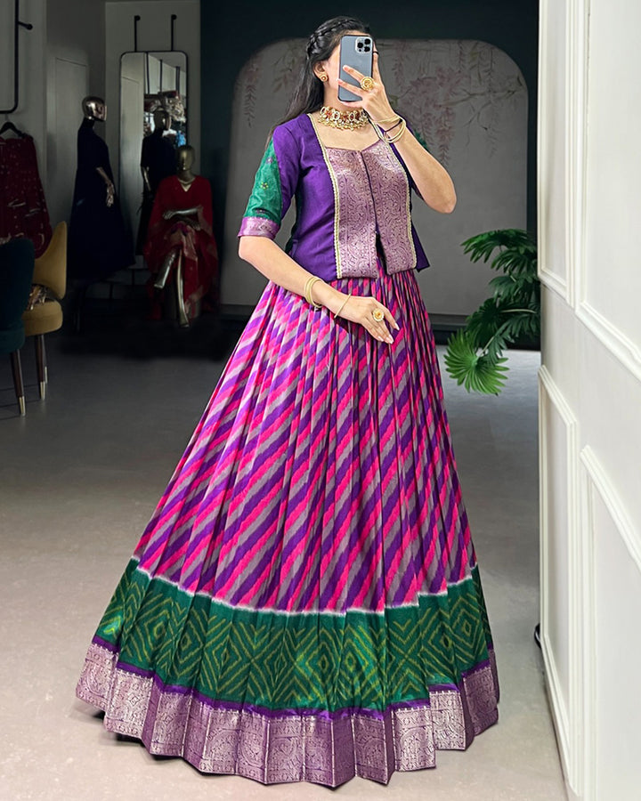Purple Color Tasar Silk Printed Zari Weaving Lehenga Choli