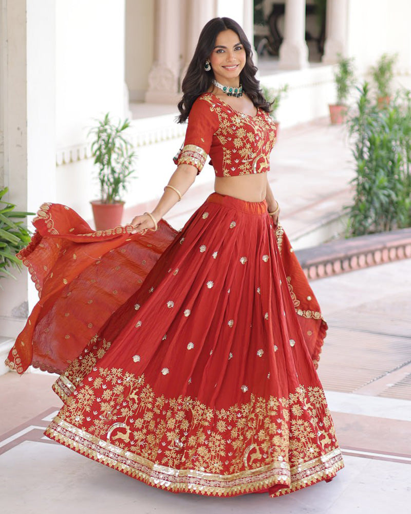 Red Color Vichitra Silk Sequence Embroidered Lehenga Choli