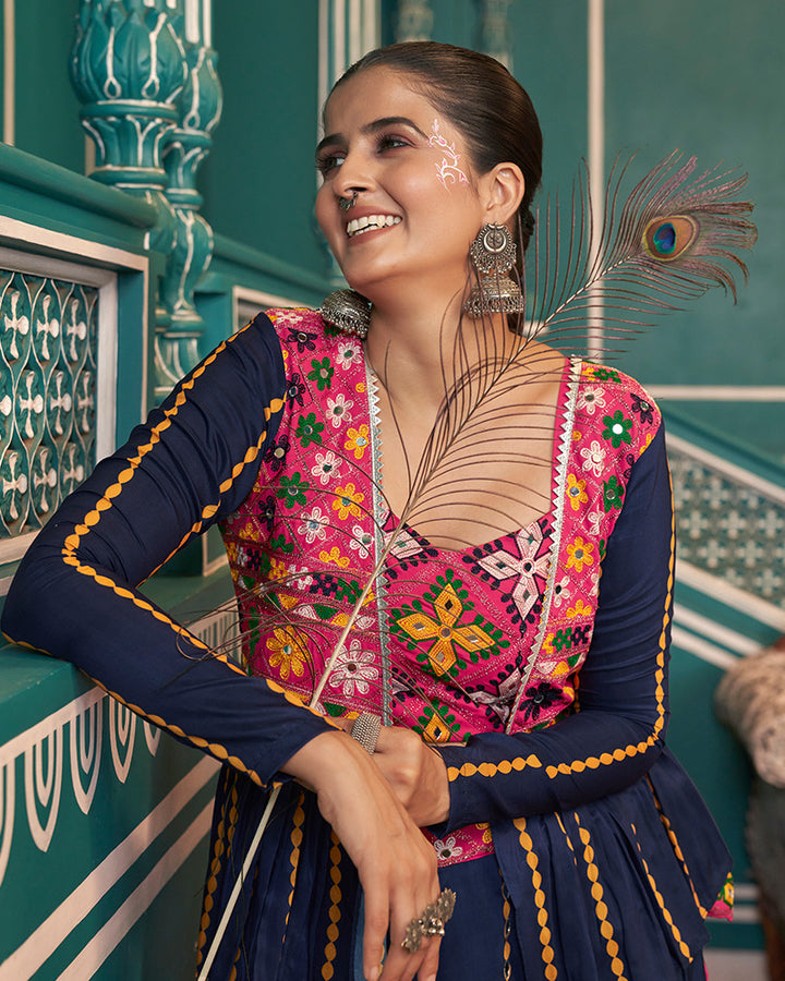 Navy Blue Color Poly Maska Silk Navratri Lehenga Choli