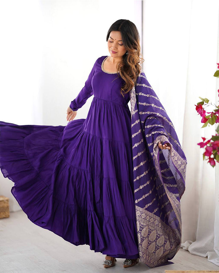 Purple Color Chanderi Silk Layer Style Anarkali Suit
