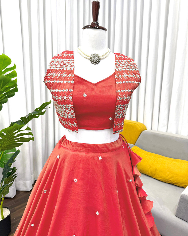 Orange Color Western Style Shimmer Silk Lehenga Choli