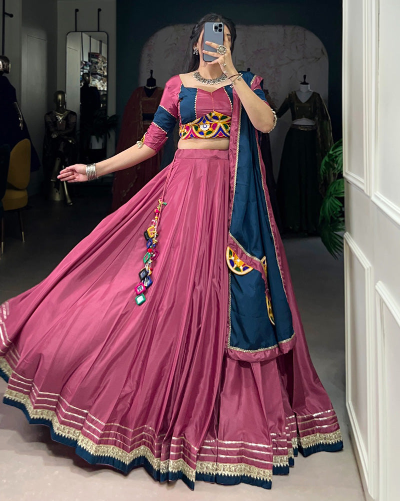 Charming Pink and Navy Blue Silk Crape Lehenga Choli With Traditional Touch