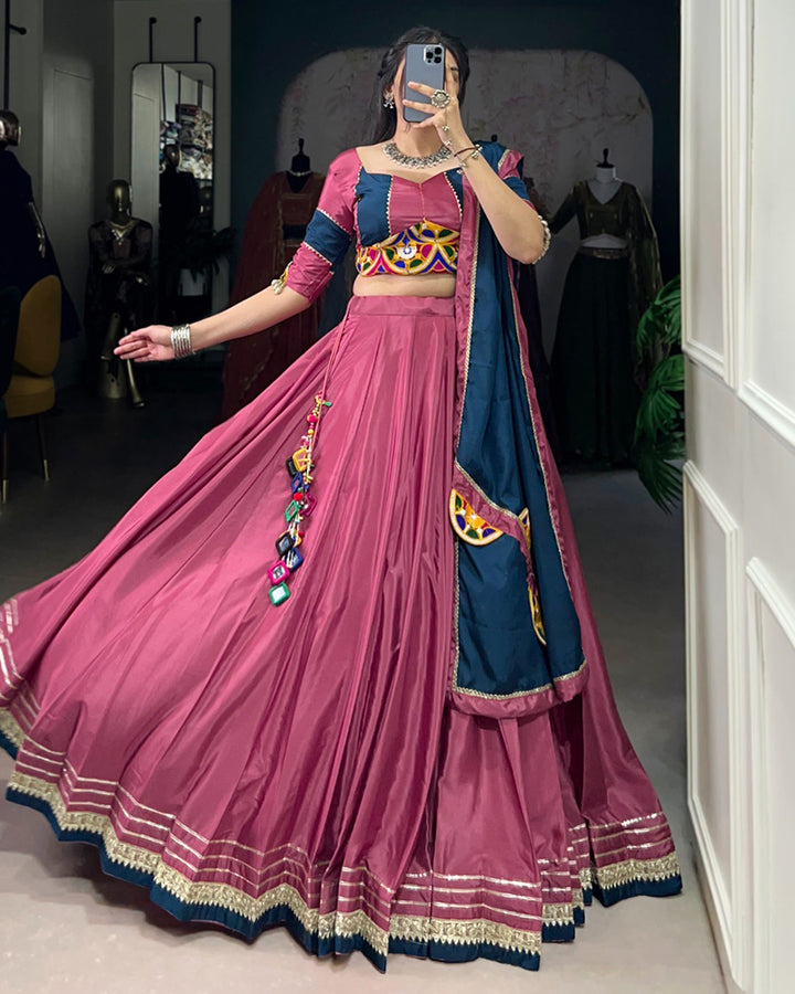Charming Pink and Navy Blue Silk Crape Lehenga Choli With Traditional Touch