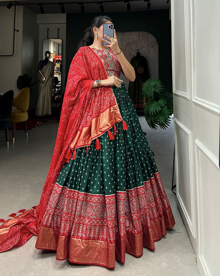 Green Color Bandhej Print Designer Lehenga Choli