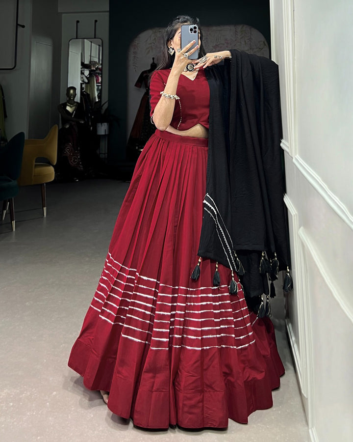 Maroon Color Viscose Chanderi Plain Navratri lehenga Choli
