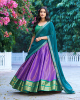 Luvender Color Kanchipuram Silk Designer Half Saree