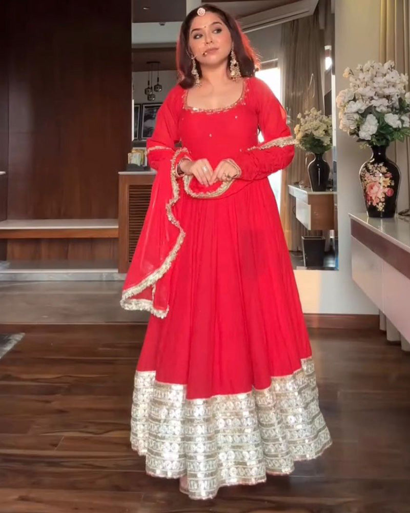 Red Color Georgette Sequence Embroidered Gown