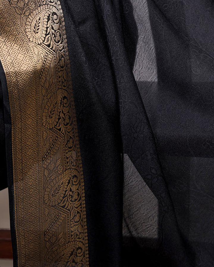 Black Color Zari Weaving Mass Mello Saree