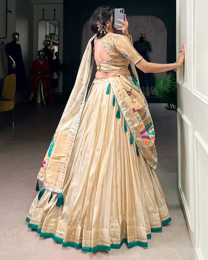 Designer Bottle Green Color Paithani Silk Lehenga Choli