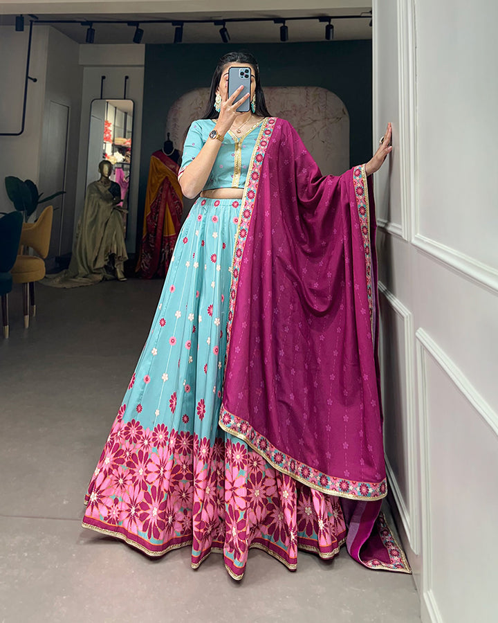 Sky Blue Color Vaishali silk Printed Lehenga Choli