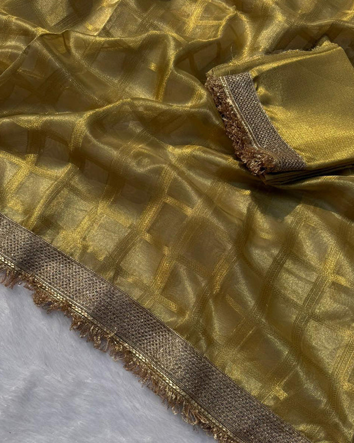 Golden Color Banarasi Gharchola Tissue Silk Saree