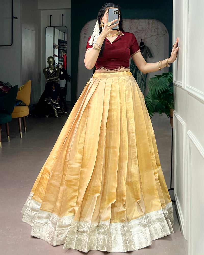 Cream Color Kanchipuram Zari Weaving Lehenga Choli