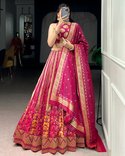 Rani Pink Color Banarasi Silk Zari Weaving Lehenga Choli