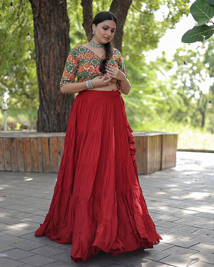 Red Color Traditional Gamthi Work Navratri Wear Choli