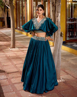 Peacock Blue Color Vichitra Silk Embroidered Lehenga Choli
