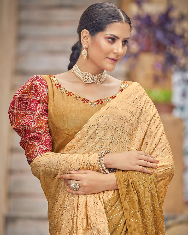 Base Yellow Color Chinnon Sequence Saree