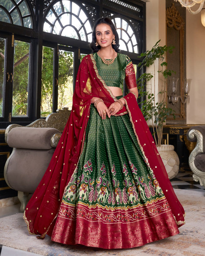 Designer Green Color Kanchipuram Lehenga Choli With Dupatta