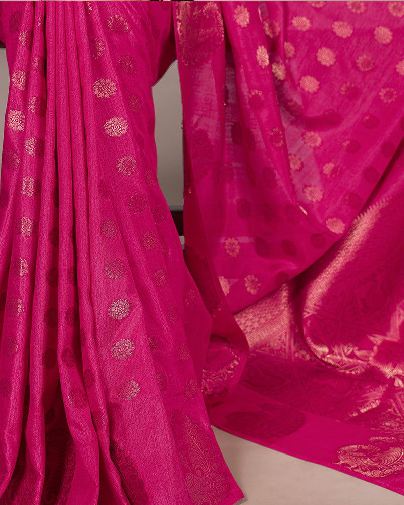 Pink Color Roop Silk Zari Weaving Saree