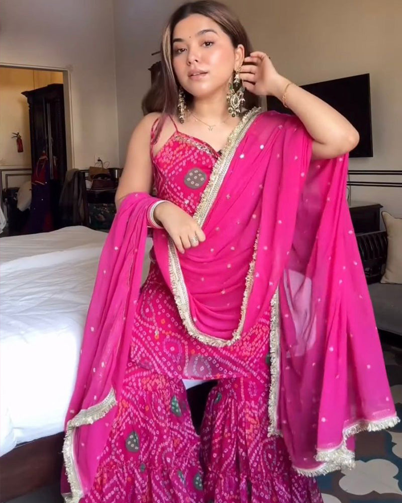 Pink Color Georgette Digital Printed Sharara Suit