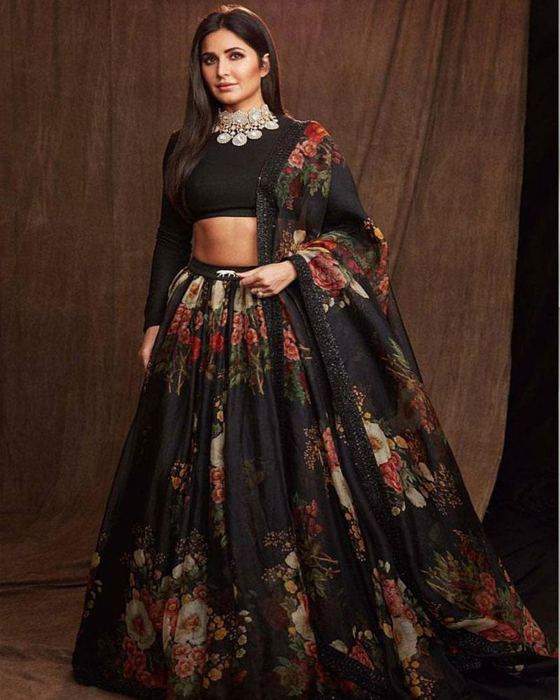 Katrina Kaif Black Organza Lehenga Choli