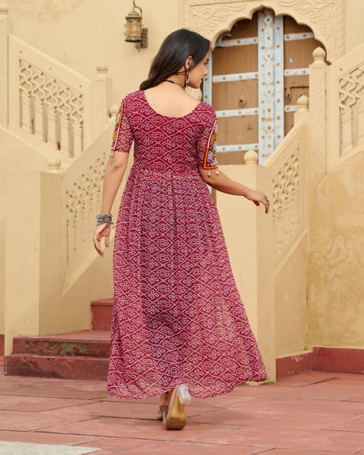 Maroon Festival Wear Faux Georgette Kutchi Work Kurti