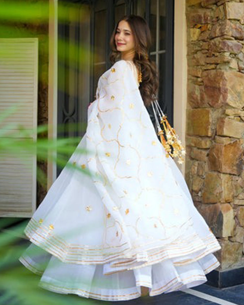 White Color Faux Georgette Embroidered Sharara Suit