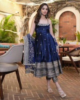 Blue Color Vichitra Silk Embroidered Anarkali Suit