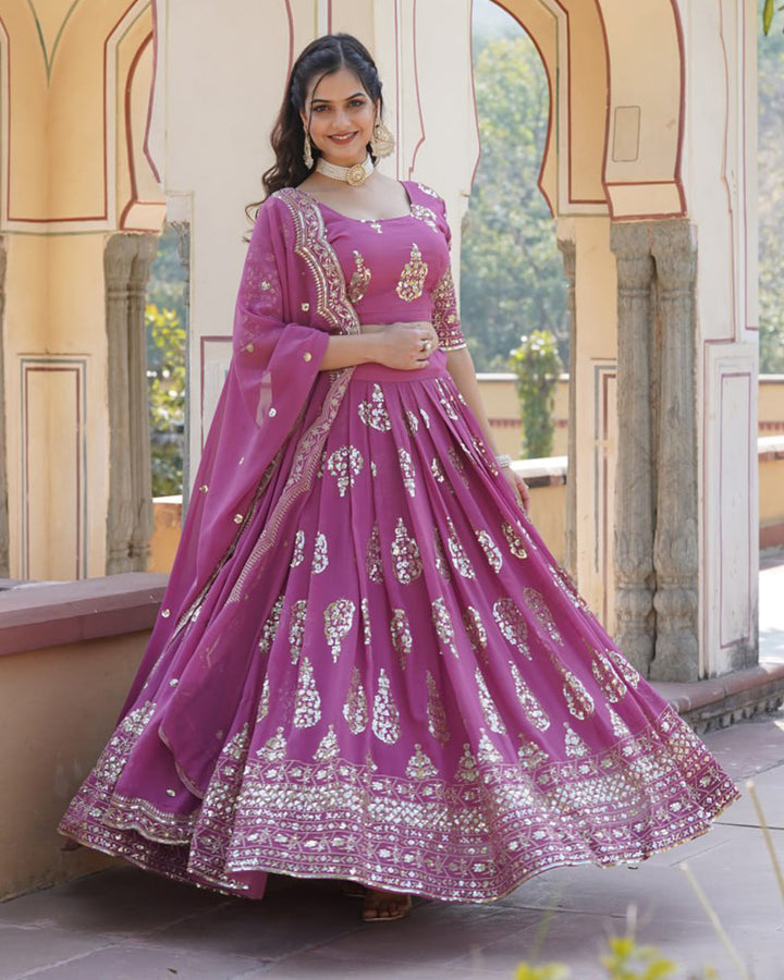 Wedding Wear Onion Color Georgette Embroidery Lehenga Choli