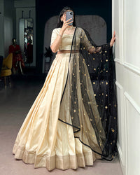 Off-White Color Poly Kotha Tasar Silk Half Saree