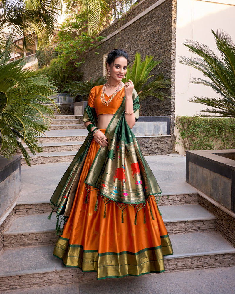 Designer Orange Color Jacquard Silk Lehenga Choli