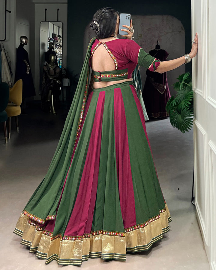 Navratri Special Designer Green & Magenta Color Rayon Choli