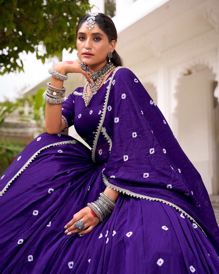 Purple Color Pure Chanderi Bandhej Print Lehenga Choli