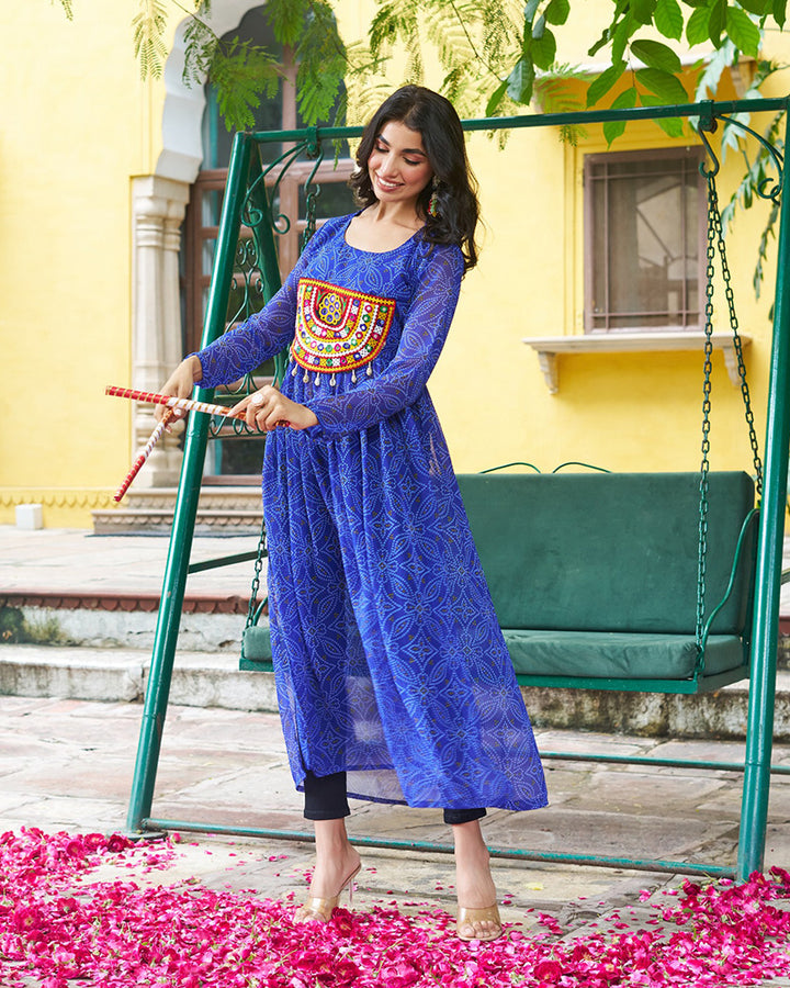 Elegant Blue Georgette Bandhani Print Kurti