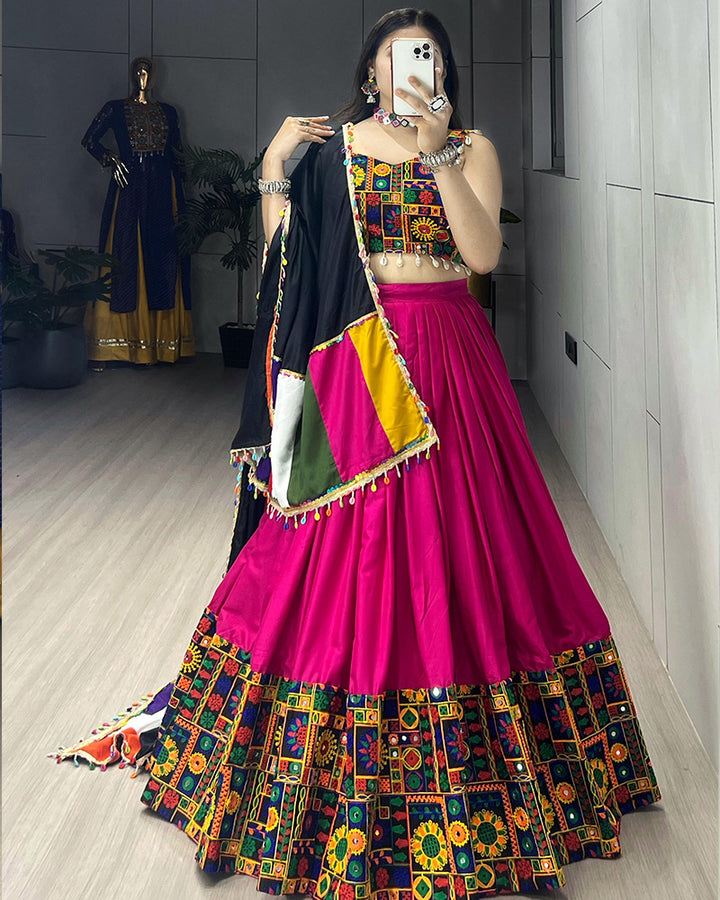 8 Multi Color Designer Pure Rayon Cotton Gamthi Work Navratri Lehenga Choli