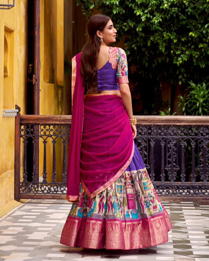 Purple Color Poly Chanderi Kalamkari Printed Lehenga Choli