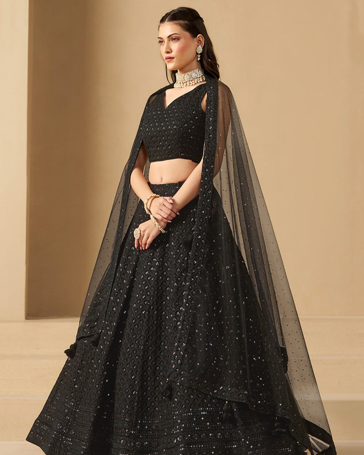 Designer black Color Georgette Embroidered Lehenga Choli
