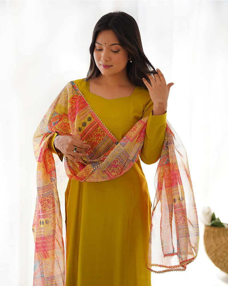 Yellow Color Viscose Three Piece Salwar Suit