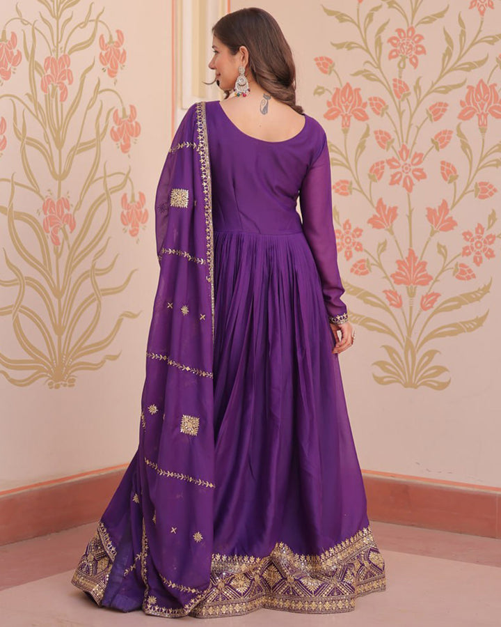 Designer Purple Color Star Georgette Embroidered Gown