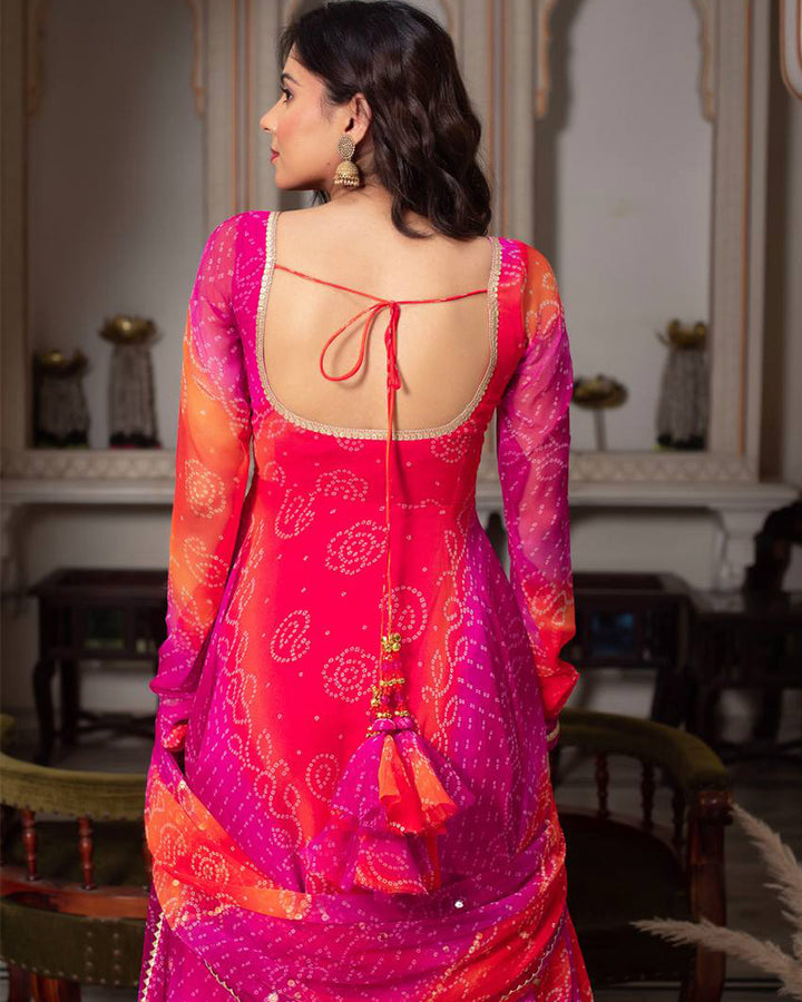 Multi Pink Color Georgette Digital Print Anarkali Suit