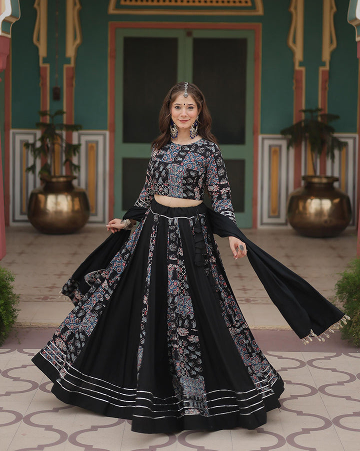 Navratri Wear Black Color Rayon Printed Lehenga Choli