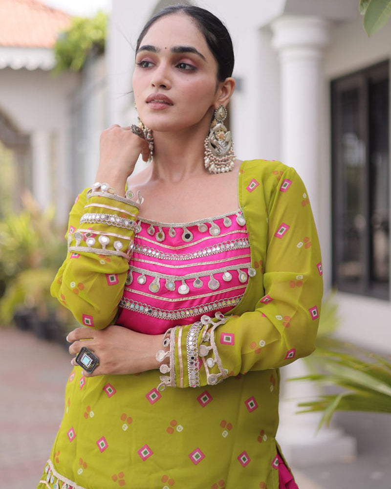 Parrot Green Color Rayon Navratri Lehenga Choli