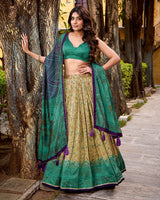 Firozi Color Vichitra Silk Printed Lehenga Choli