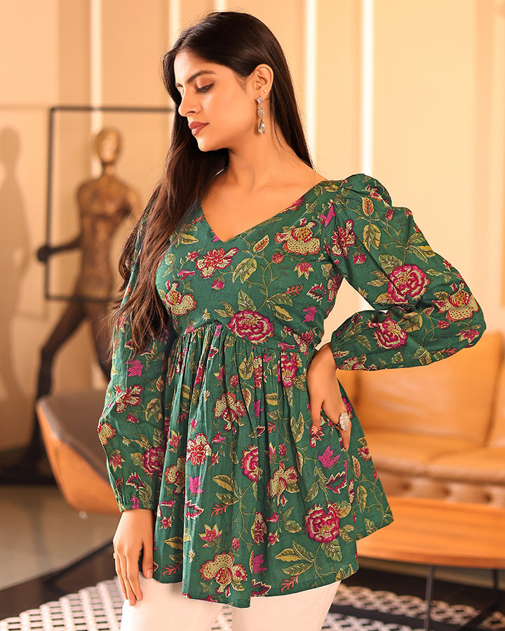 Designer Green Color Cotton Tunic