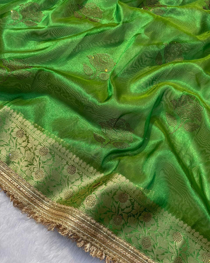 Premium Green Color Organza Tissue Silk Saree
